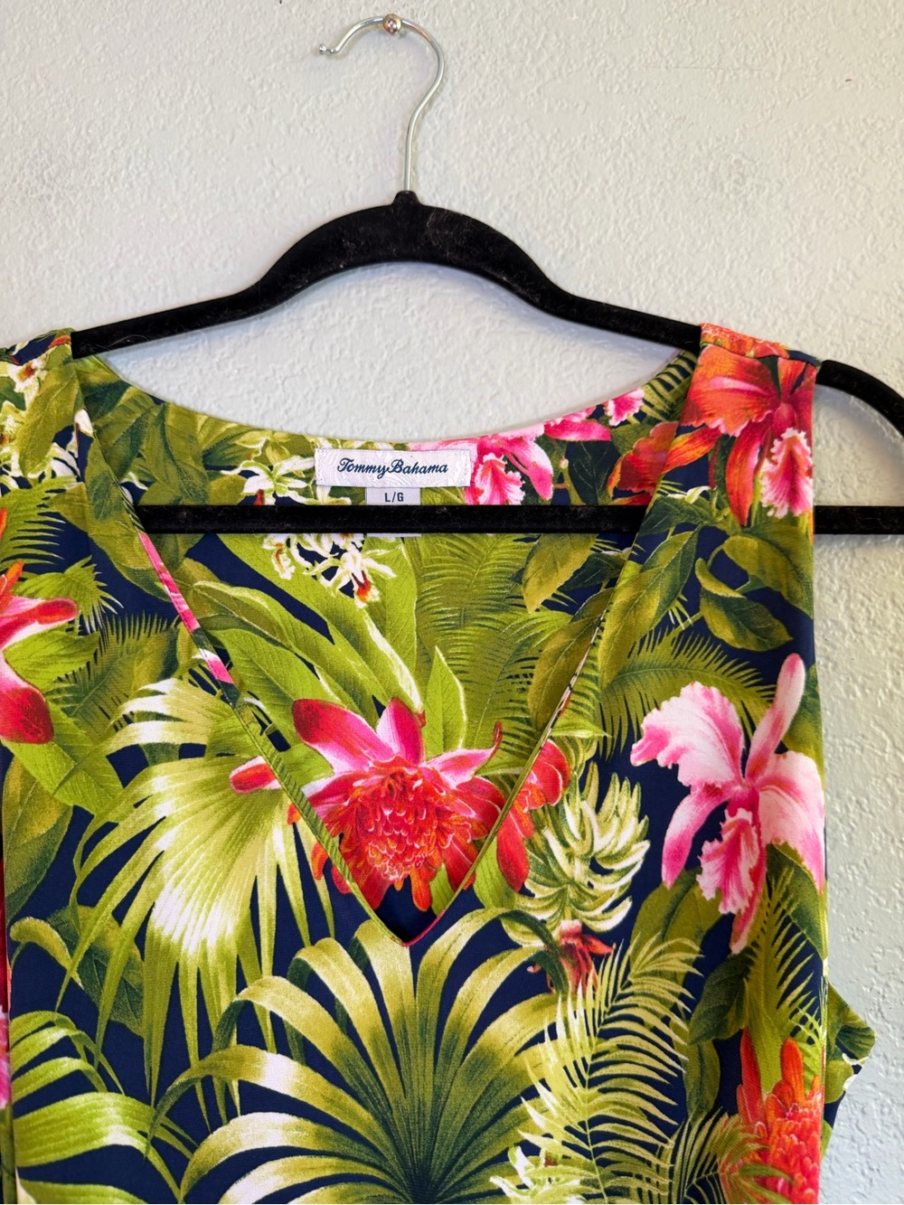 Tommy Bahama Paradise Perfect Island Navy Green Pink Drop Waist Maxi Dress L - Picture 5 of 10